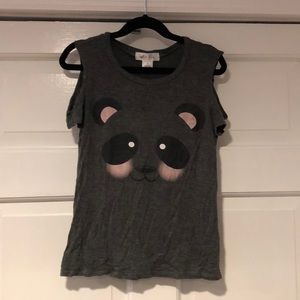 White Fawn Gray/Pink Panda Cold Shoulder Tee MED